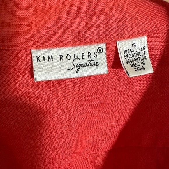 Kim Rogers 100% linen 3/4 sleeve coral pink women mother of pearl buttons jacket - Picture 4 of 6